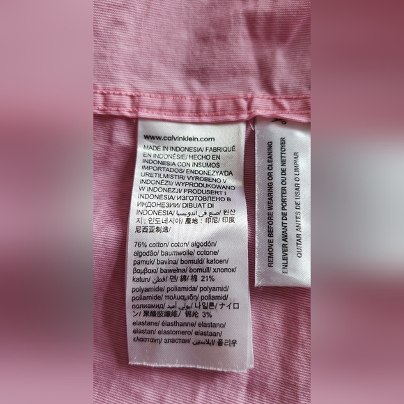 Calvin Klein Pink Stripe Button Stretch Cotton Shirt Slim Fit XL Long Sleeve - Picture 8 of 12